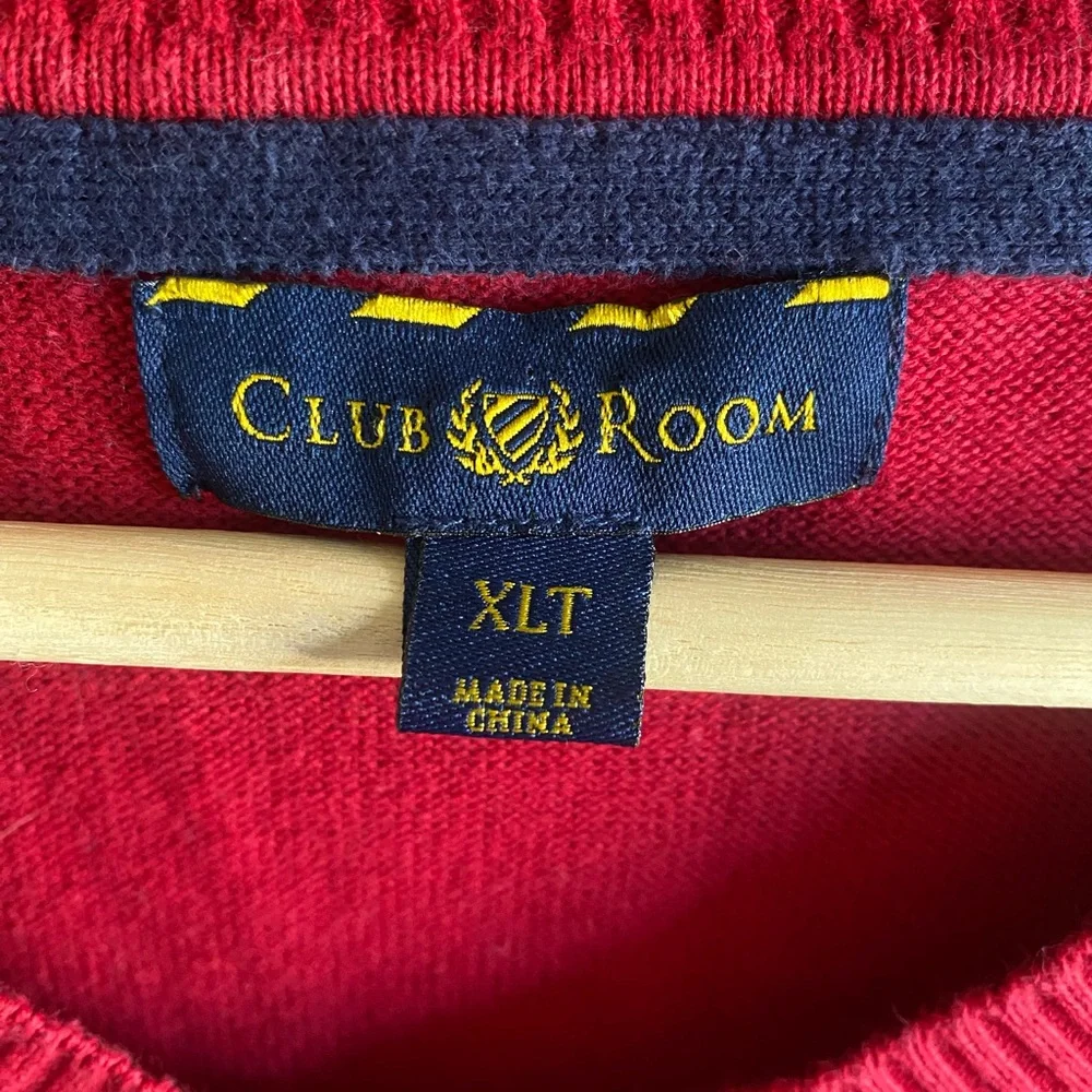 Club Room Men's Sweater XLT 100% Cotton Red Navy Argyle Golf‎ Preppy Academia